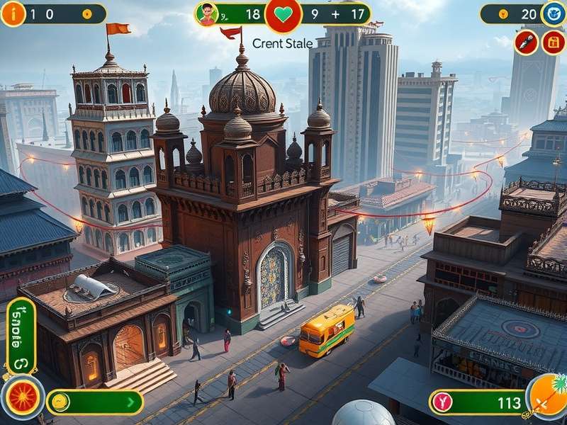 Urban Expanse gameplay showing resource management screen with Indian currency and local resources
