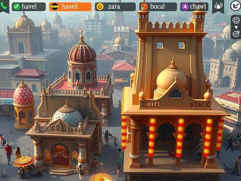 Urban Expanse Diwali celebration with decorated buildings, lights, and in-game citizens celebrating
